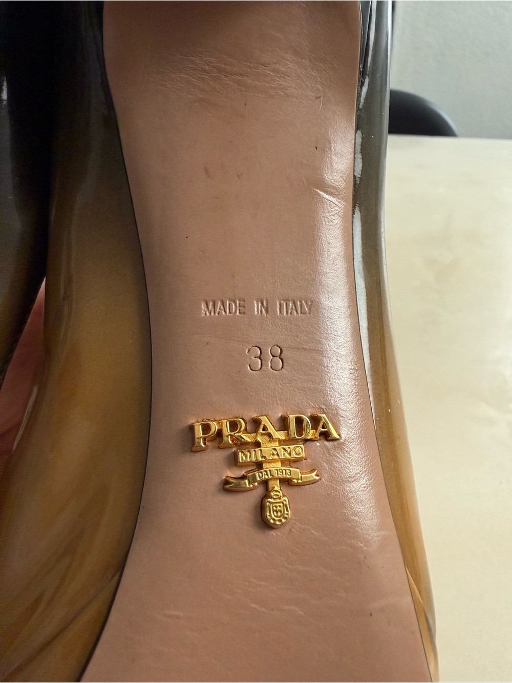 PRADA Milano Ombre Nude Tan Brown Gradient Patent Leather High Heels EU 38 - Picture 12 of 14